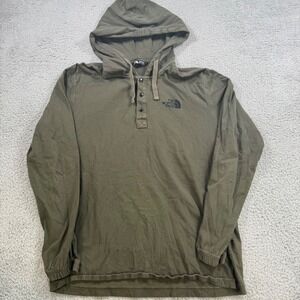 The North Face Mens L Olive Green Cotton Long Sleeve Henley Hoodie